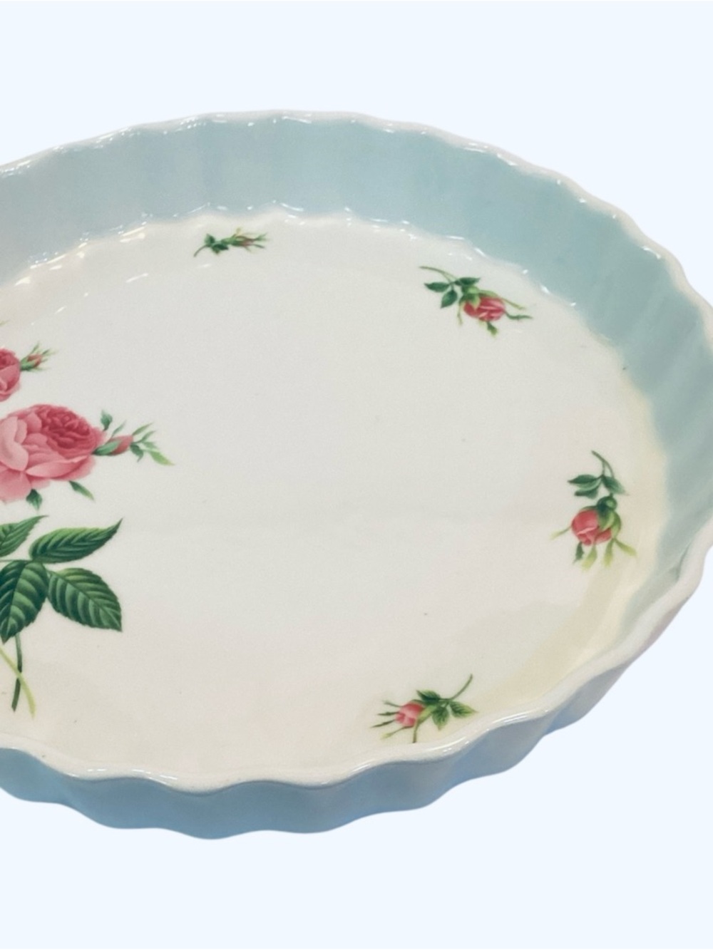 Vintage Christinholm Pink Rose Scalloped Serving Bowl Quiche Dish Cottage 9”